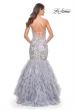 Picture of: Mermaid Beaded Floral Gown with Ruffle Detailed Skirt in Silver, Style: 32105, Back Picture
