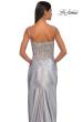 Picture of: Ruched Satin Evening Dress with Sheer Lace Top and Scallop Neckline in Silver, Style: 32689, Detail Picture 18