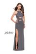 Picture of: Long Jersey Prom Dress with Cut Outs and Low Scoop Back in Silver, Style: 25422, Detail Picture 1