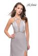 Picture of: Form Fitting Gown with Metallic Embellishments and Slit in Silver, Style: 25508, Detail Picture 1