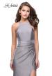 Picture of: High Neck Long Form Fitting Gown with Ruching in Silver, Style: 26141, Detail Picture 1
