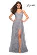 Picture of: Printed Sequin Dress with High Slit and Open Back in Silver, Style: 27715, Detail Picture 1