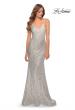 Picture of: Sequin Prom Gown With Drop Waist and V-Neckline in Silver, Style: 28713, Detail Picture 1