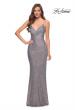 Picture of: Lace Up Back Sequin Dress with V Neckline in Silver, Style 29895, Detail Picture 1
