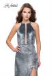 Picture of: Long Velvet Prom Dress with Leg Slit and Open Back in Silver, Style: 25861, Detail Picture 2