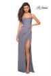 Picture of: Long Jersey Gown with Size Ruching and Slit in SIlver, Style: 27470, Detail Picture 2