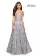 Picture of: Floral A Line Dress with Sheer Bodice and V Back in Silver, Style: 27505, Detail Picture 2