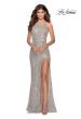 Picture of: HIgh Neck Sequin Gown with Open Back and Slit in Silver, Style: 28529, Detail Picture 2