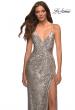 Picture of: Draped Slit Long Sequin Gown with Lace Up Back in Silver, Detail Picture 2