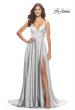 Picture of: A-Line Satin Gown with Ruched Bodice and V Neck in Silver, Style: 31505, Detail Picture 2