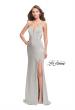 Picture of: Long Jersey Prom Dress with Plunging Neckline and Beading in Silver, Style: 25398, Detail Picture 3