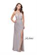 Picture of: Form Fitting Gown with Metallic Embellishments and Slit in Silver, Style: 25508, Detail Picture 3