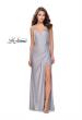 Picture of: Long Jersey Prom Dress with Ruching Side Wrap Detail in Silver, Style: 26317, Detail Picture 3