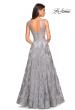 Picture of: Floral A Line Dress with Sheer Bodice and V Back in Silver, Style: 27505, Detail Picture 3