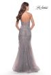 Picture of: Lace Long Dress with High Side Slit and V Neckline in Silver, Style: 31126, Detail Picture 3