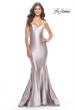 Picture of: Liquid Jersey Mermaid Gown with Lace Up Back in Silver, Style: 31295, Detail Picture 3