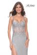 Picture of: Rhinestone Fishnet Dress with Lace Detail on Sheer Bodice in Silver, Style: 32232, Detail Picture 3