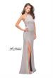 Picture of: Long Halter Prom Dress with Beaded Straps and Slit in Silver, Style: 25459, Detail Picture 2