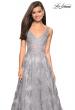 Picture of: Floral A Line Dress with Sheer Bodice and V Back in Silver, Style: 27505, Detail Picture 4