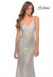 Picture of: Sequin Prom Gown With Drop Waist and V-Neckline in Silver, Style: 28713, Detail Picture 4