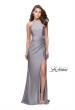 Picture of: High Neck Long Form Fitting Gown with Ruching in Silver, Style: 26141, Detail Picture 5