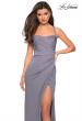 Picture of: Long Jersey Gown with Size Ruching and Slit in SIlver, Style: 27470, Detail Picture 5