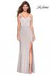 Picture of: Form Fitting Prom Dress with Slit and Beaded Straps in Silver, Style: 27519, Detail Picture 5