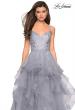 Picture of: Floor Length Tulle Dress with Floral Embellishments in Silver, Style: 27579, Detail Picture 5