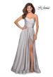 Picture of: Strapless Satin Gown with Pleated Bodice and Slit in Silver, Style: 28608, Detail Picture 5