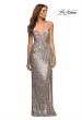 Picture of: Draped Slit Long Sequin Gown with Lace Up Back in Silver, Detail Picture 6