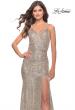 Picture of: Long Sequin Gown with Dramatic Flare Skirt and Slit in Silver, Style: 31140, Detail Picture 6