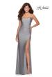 Picture of: Long Tie Up Back Jersey Prom Dress with Slit in Silver, Style: 28296, Detail Picture 7