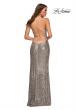Picture of: Draped Slit Long Sequin Gown with Lace Up Back in Silver, Detail Picture 7