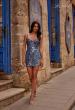 Picture of: Sequin Print Floral Homecoming Dress in Slate Blue, Style 32618, Detail Picture 1