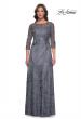 Picture of: Lace Mother of the Bride Dress with Illusion Neckline and Sleeves in Slate Blue, Style: 30060, Main Picture