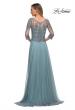 Picture of: Chiffon Dress with Sheer Lace Three-Quarter Sleeves in Slate Blue, Back Picture