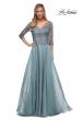 Picture of: Chiffon Dress with Sheer Lace Three-Quarter Sleeves in Slate Blue, Detail Picture 1