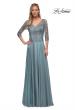 Picture of: Chiffon Dress with Sheer Lace Three-Quarter Sleeves in Slate Blue, Detail Picture 2