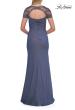 Picture of: Embroidered Lace Sleeve Gown with Keyhole Back in Slate Blue, Style: 33579, Detail Picture 2