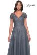 Picture of: A-Line Tulle Gown with Lace Applique and Short Sleeves in Slate Blue, Style: 30228, Detail Picture 6