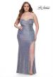 Picture of: Strapless Ruched Sequin Plus Size Dress with Slit in Slate Blue, Style: 31983, Main Picture