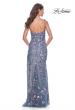 Picture of: Unique Sequin Floral Detail Gown with High Slit in Slate Blue, Style: 32163, Back Picture