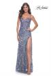 Picture of: Unique Sequin Floral Detail Gown with High Slit in Slate Blue, Style: 32163, Detail Picture 1