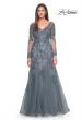 Picture of: Lace and Tulle A-Line Gown with Long Sleeves in Slate, Style: 31887, Main Picture