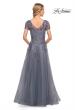 Picture of: Lace and Tulle A-line Evening Gown with Cap Sleeve in Blue, Style: 29164, Back Picture