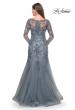 Picture of: Lace and Tulle A-Line Gown with Long Sleeves in Slate, Style: 31887, Back Picture