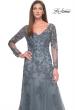 Picture of: Lace and Tulle A-Line Gown with Long Sleeves in Slate, Style: 31887, Detail Picture 1