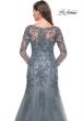 Picture of: Lace and Tulle A-Line Gown with Long Sleeves in Slate, Style: 31887, Detail Picture 2