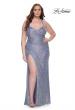 Picture of: Plus Size Sequin Prom Dress with Ruching and Slit in Slate, Style: 31162, Detail Picture 2