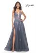Picture of: Tulle A-line Dress with Jeweled Lace Appliques and Slit in Slate, Style: 31472, Main Picture